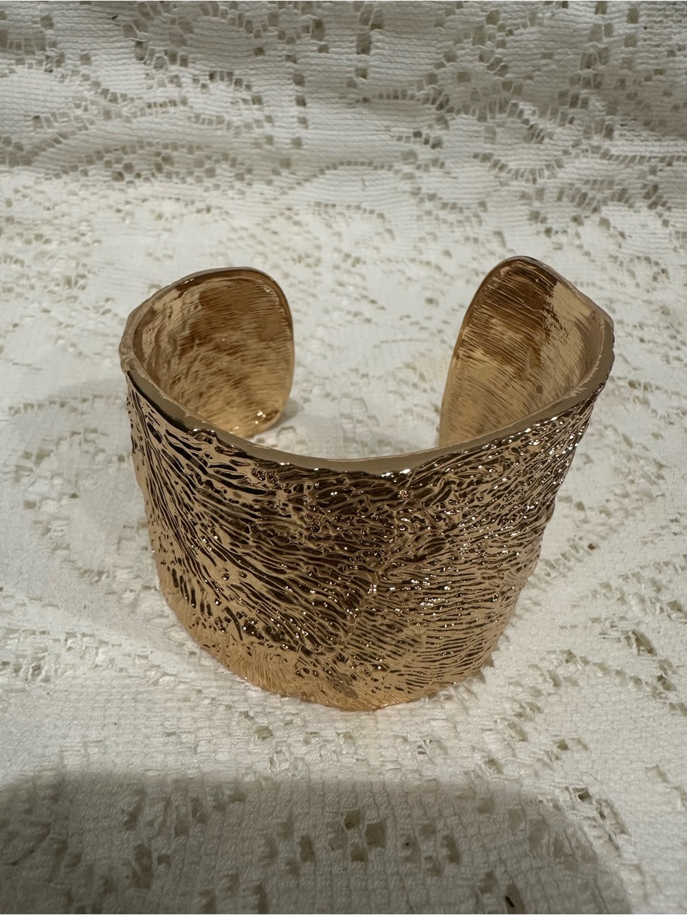 Gold Tone Textured Wide Cuff Bracelet - Women Accessories